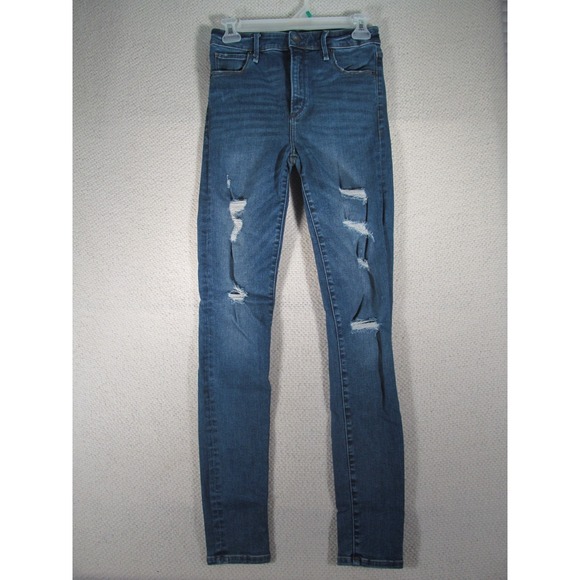 Abercrombie & Fitch Women Jeans Size 2L/26 Harper Ankle Distressed Stretch - Picture 1 of 12